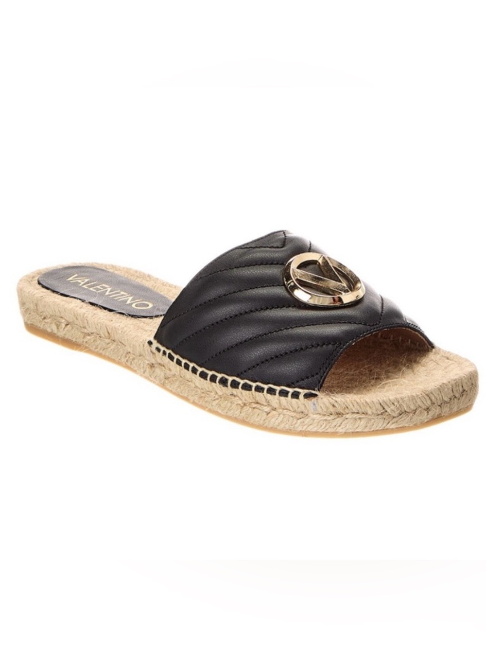 NWT Valentino SPA Italy Clavel Black Quilted Leather Espadrille Slide